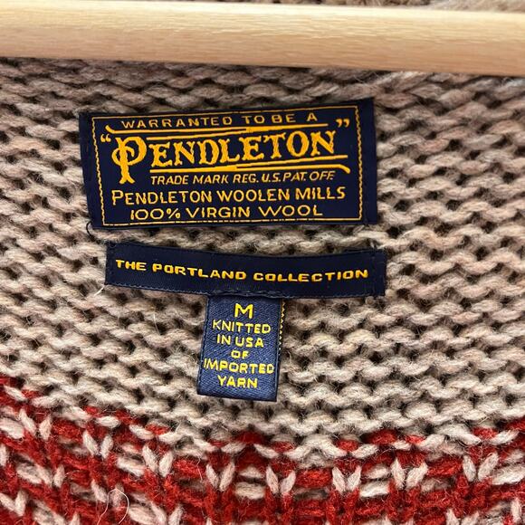 Pendleton Portland Collection Cable Cardigan 100% Virgin Wool Sweater Tribal M - Picture 6 of 9